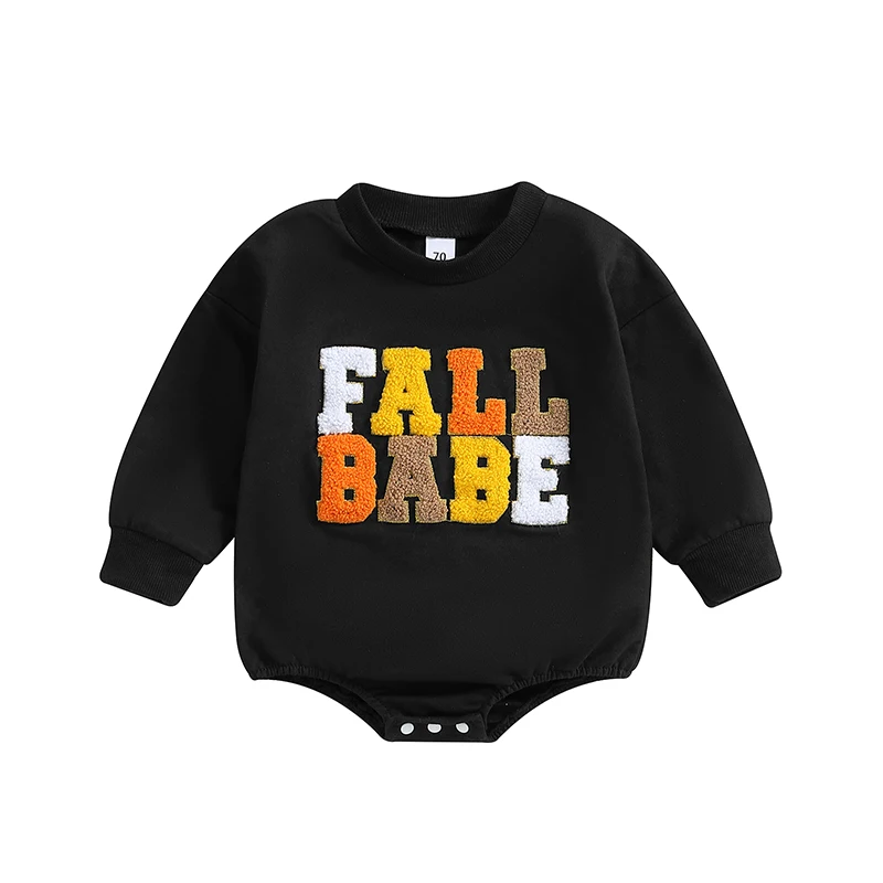 

Baby Romper Long Sleeve Crew Neck Embroidery Letters Fall Bodysuit Clothes for Girls Boys