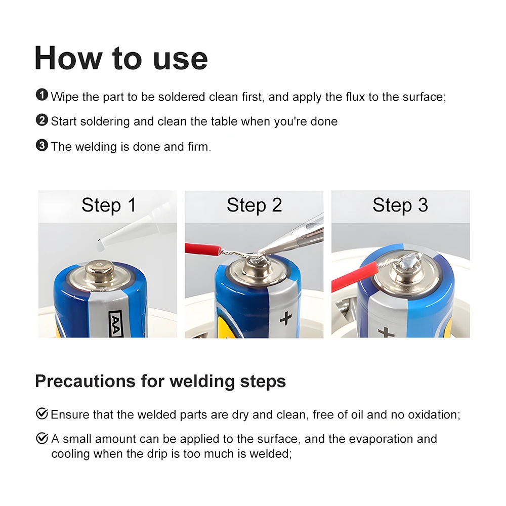 تدفق السائل الفولاذ المقاوم للصدأ قوي متعدد الوظائف لا تنظيف سبيكة لحام لحام المياه 18650 بطارية