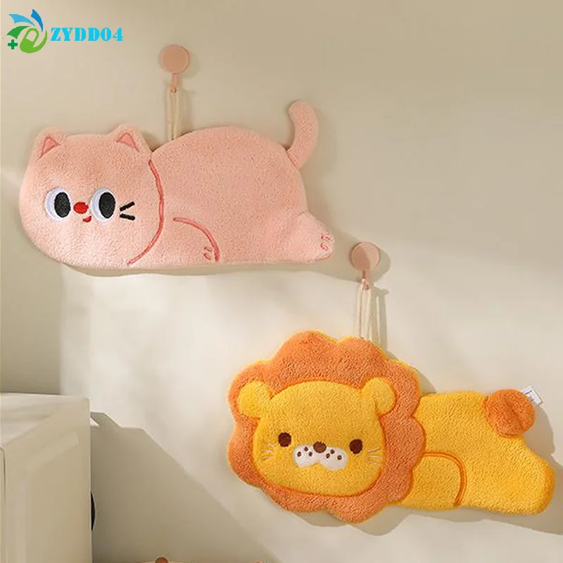 ●1PCS Cartoon Bathroom Hand Towel Hanging Type With Super Water Absorption Quick Drying Kitchen Cute Cat Lion Hand Towel