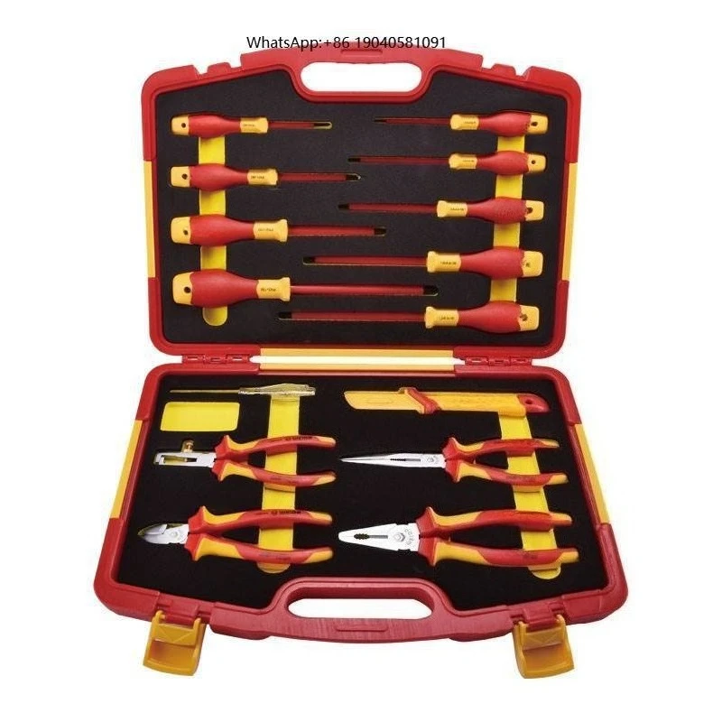 15-Piece Hand Tools Set Includes Combination Wrenches Screwdrivers for Highly Insulated Electrical Repair Applications OEM