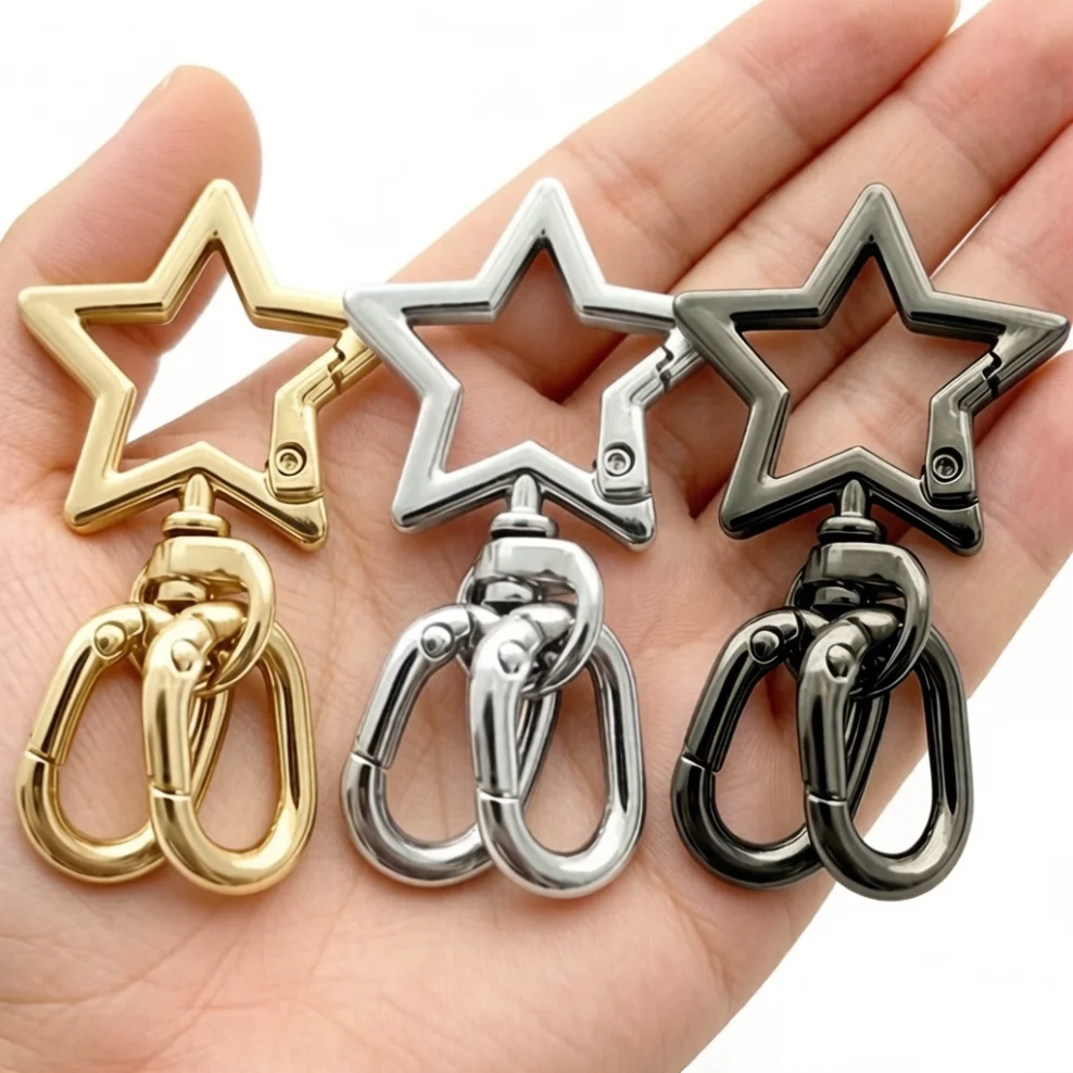 2-50 PCS pentagram Metal Keychain: Rotating Clasp Key Ring Round Carabiner Clip O-Type Spring Hook. Suitable for handbag keys,