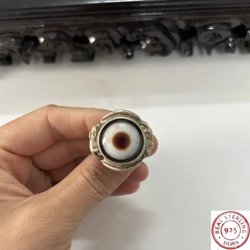 

Men's Vintage Tibetan Silver Pixiu Heaven Eye Dzi Open Ring Thumb Ring, Ethnic Lucky Jewelry