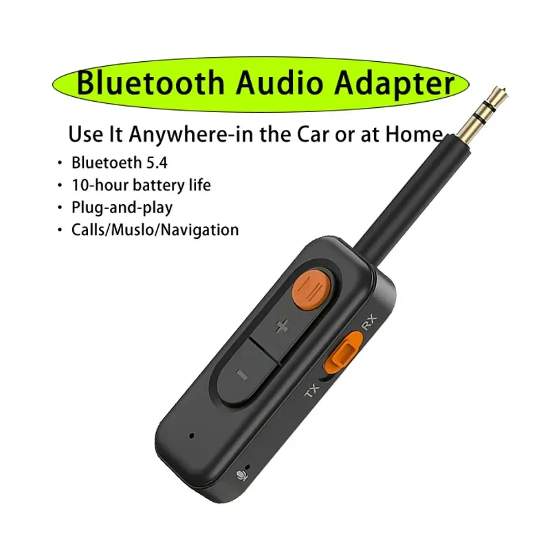 HIFI Stereo Bluetooth 5.4 Transmitter Receiver 2‑in‑1 3.5mm AUX Wireless Audio Adapter Mic For Car TV PC Airplane