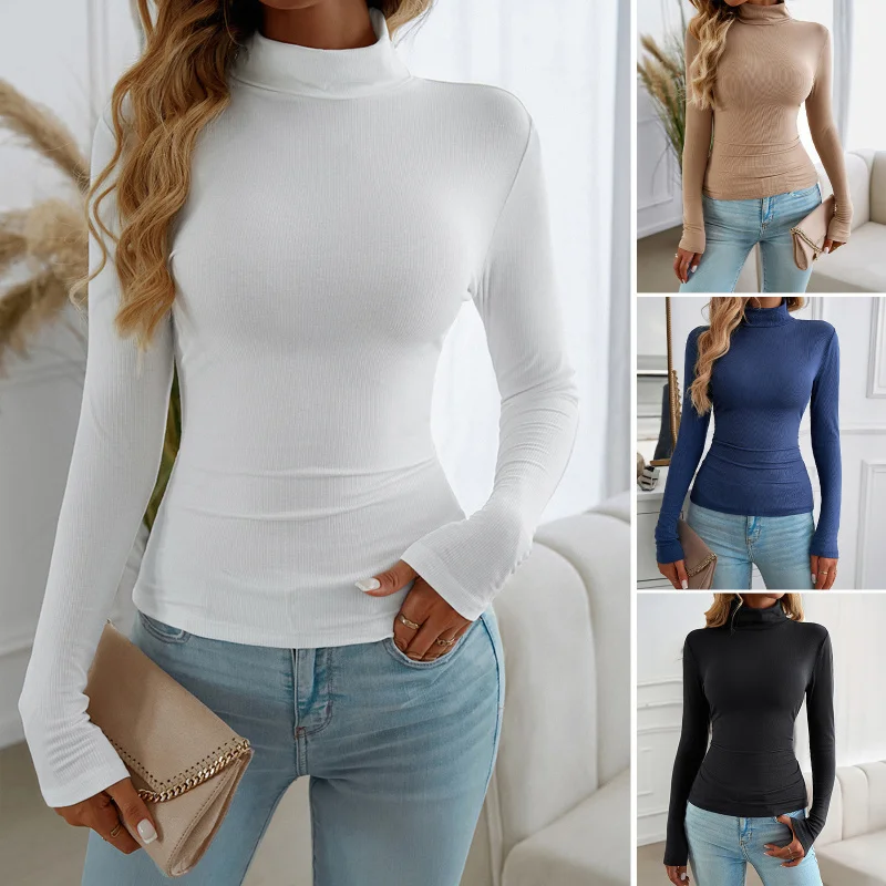 

'S New Solid Color Slim Fit Half High Neck Long Sleeved Top For Women'S Wear