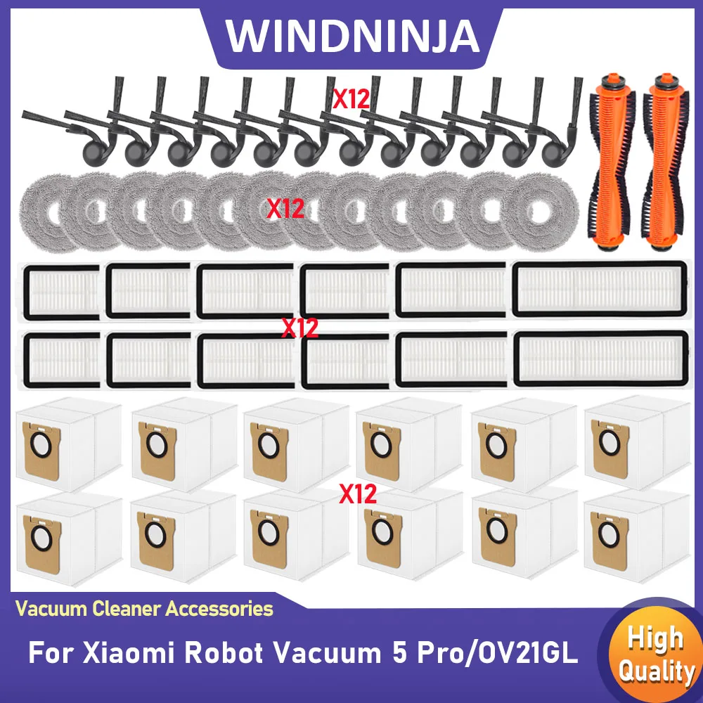 Für Xiaomi Robot Vacuum 5 Pro/OV21CN Xiaomi Robot Vacuum 5 Pro/OV21GL Ersatzteile Wischtuch Staubbeutel Tricut Haupt- und Seitenbürste Filter