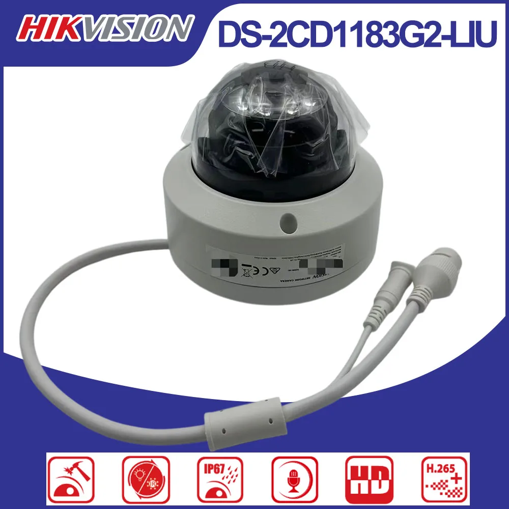 Hikvision DS-2CD1183G2-LIU 8MP Fixed Dome Network Camera Smart Hybrid Light Human & Vehicle Detection Built-in Mic IP67 IK08