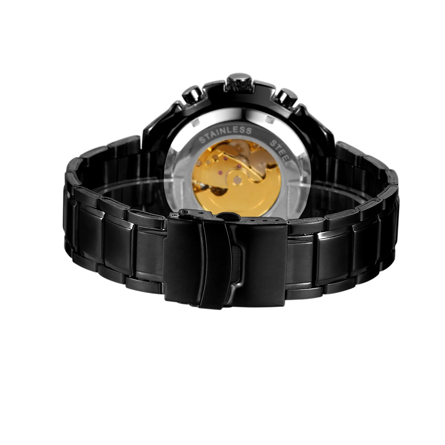 T-WINNER 新しいスポーツ発光メンズ自動スケルトン機械式時計ブルーガラス中空ダイヤルステンレス鋼男性腕時計