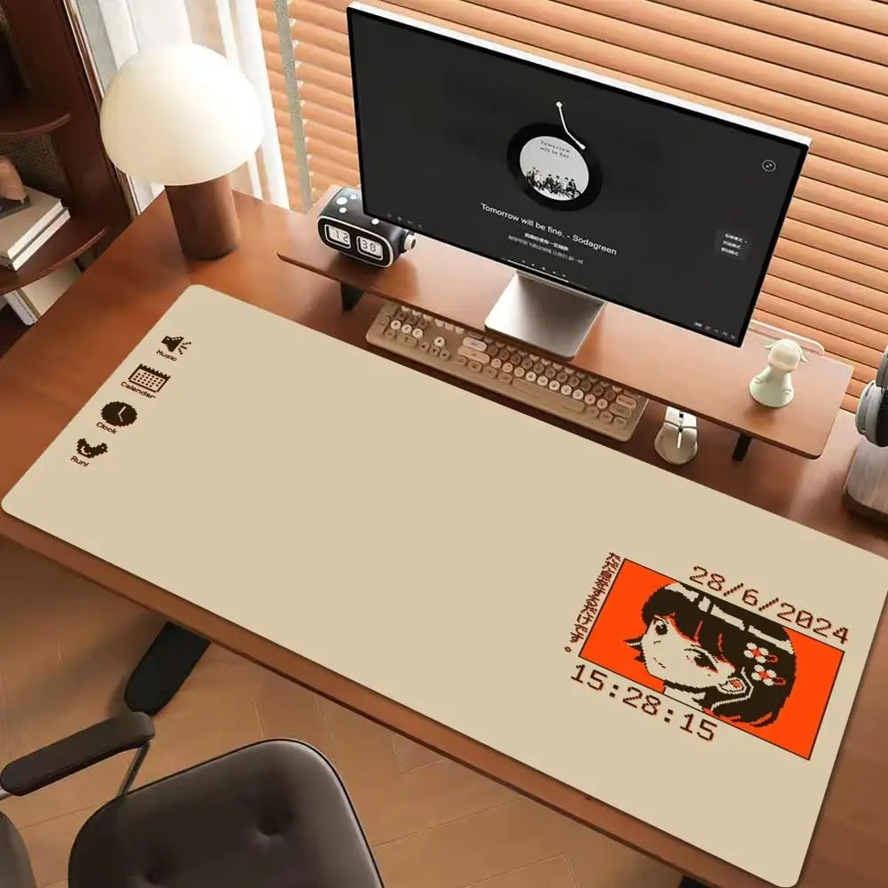 XXL Retro Pixel Art Game Mousepad Vintage UI Deskmat Non‑Slip Rubber Pc Gamer Keyboard Desk Mats Big Beige Computer Mouse Mat