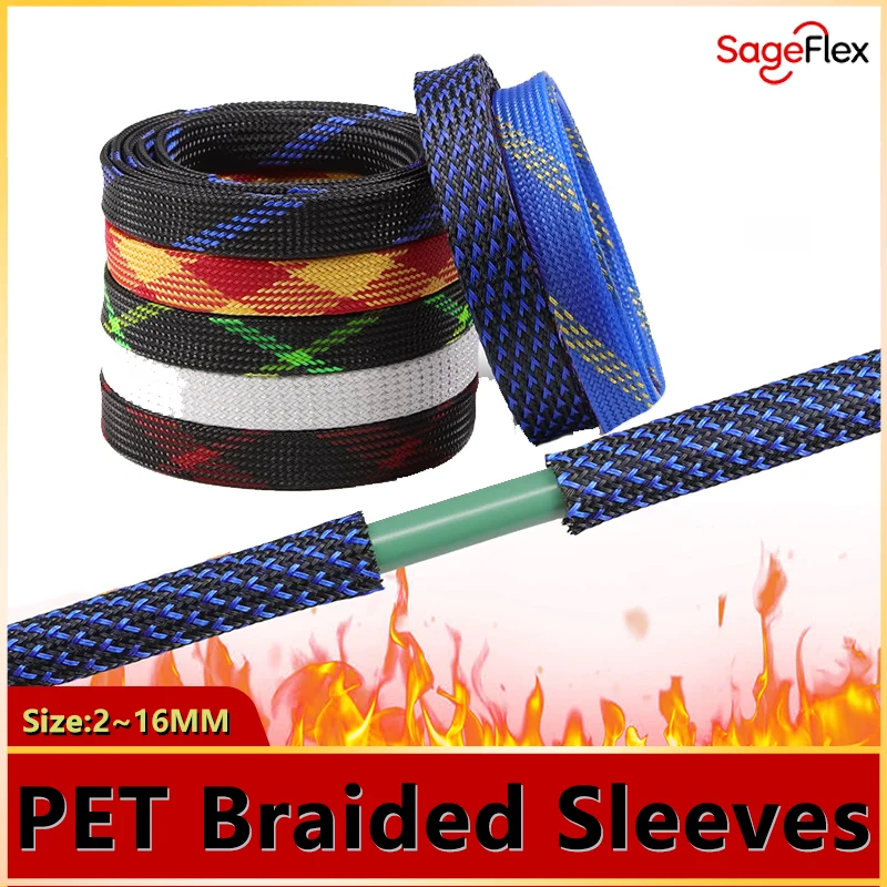 

1-50m Length Blue Black PET Braid Sleeving High Density Snake Skin Cable Wrap Flexible Wire Sheath for Electrical Cables 2-16mm
