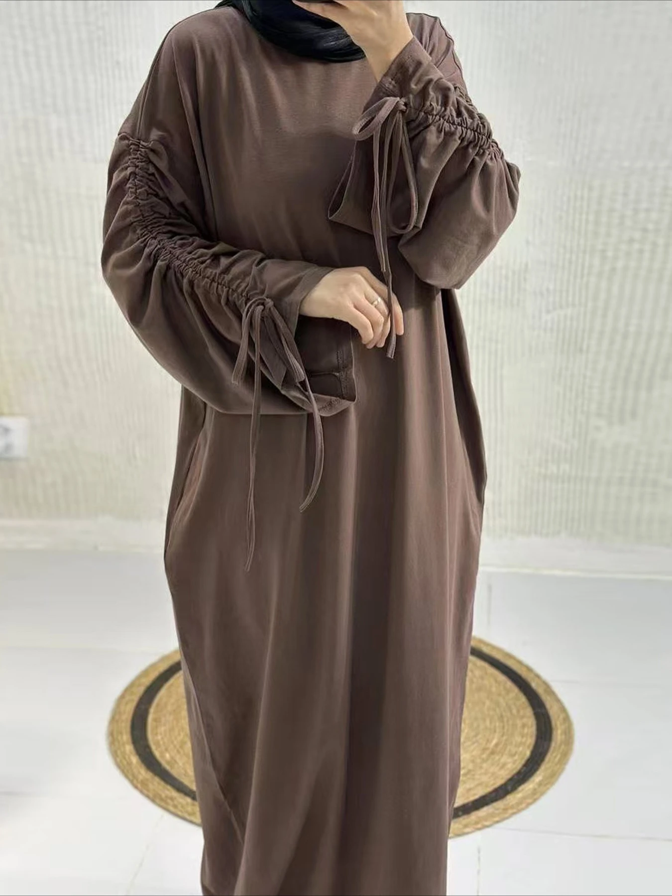 

Women Dress Abaya Dubai Eid Muslim Cuff Drawstring Party Jalabiya Ramadan Long Abayas Morocco Kaftan Vestidos Largos Arab Robe