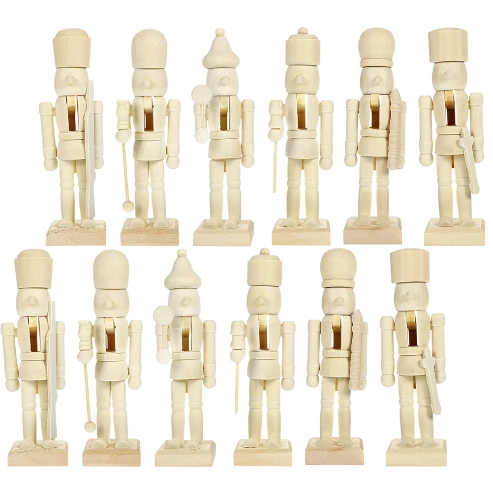 12 Pcs Unfinished Nutcracker to Paint Christmas Puppet Decorations for Home Gifts