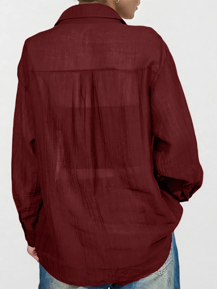 HELIAR Camicia cardigan da donna con bottoni Manica lunga Colletto rovesciato Camicetta tinta unita Protezione solare Capispalla Top casual