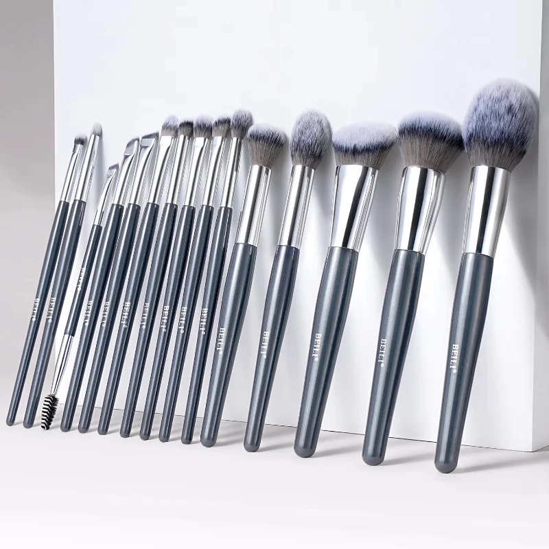 

Wholesale Custom Unique 15 Luxury Gray Makeup Brush Set Own Brand Vegetarian Synthetic Hair Brush Set Makeup