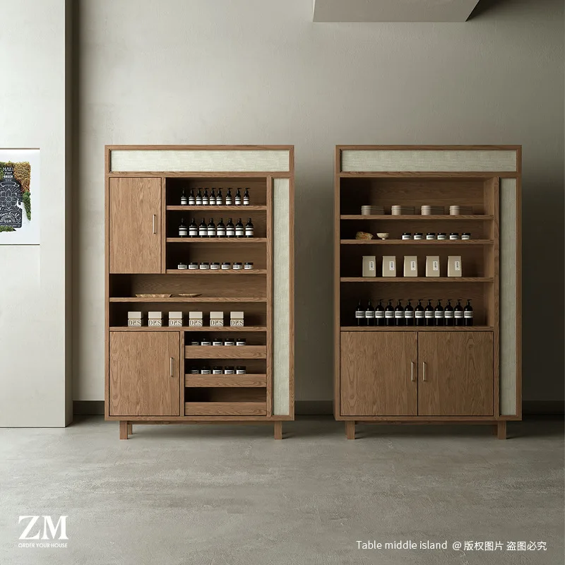 Medieval display cabinet Multi-layer cosmetics essential oil product display Tea room Zen shelf Floor to wall vertical cabinet