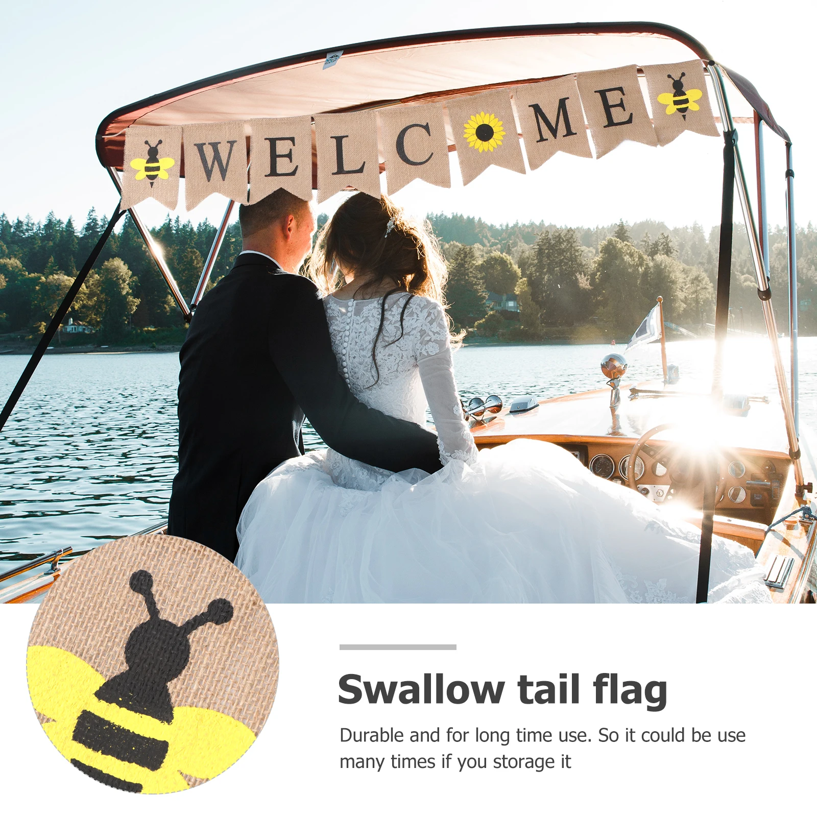 

Premium Linen Swallowtail Welcome Banner Sunflower Wedding Party Decoration Durable Reusable Bridal Shower Garland