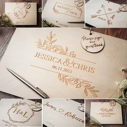Custom Wedding Guestbook Personalized Wooden Wedding Decorations Rustic Message Book Engraved Wreath Logo Name Date for Guests