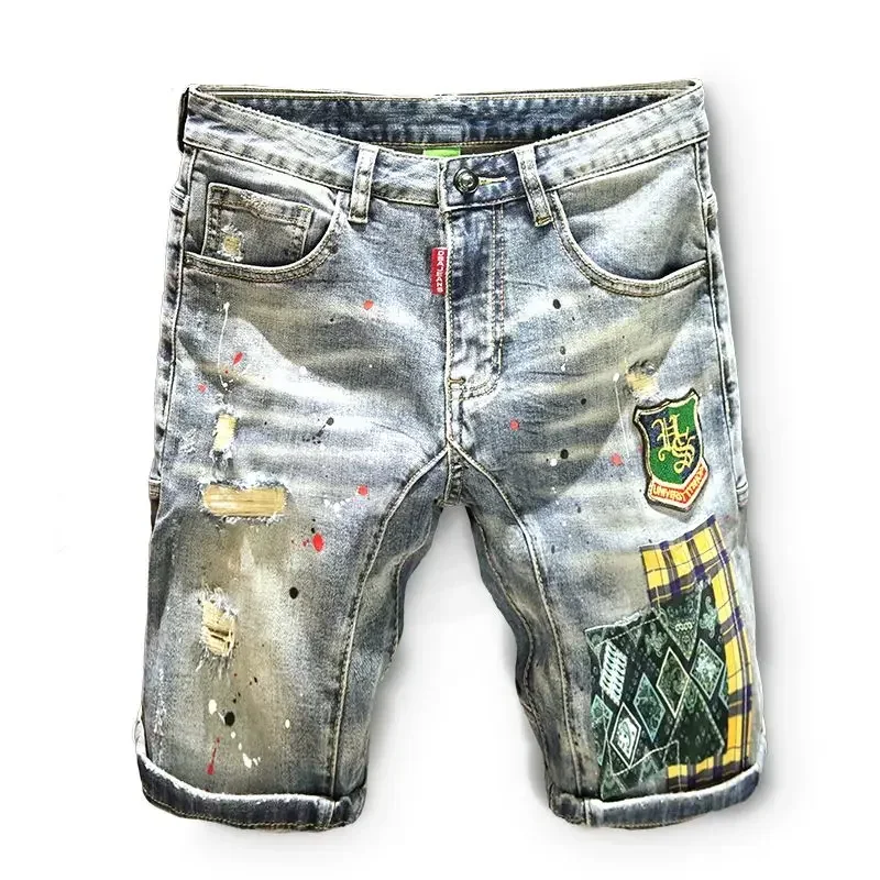 

Male Denim Shorts Rude Ripped Straight Multi Color Men's Short Jeans Pants Streetwear Original Vintage Y2k Fashion Stretch Cut