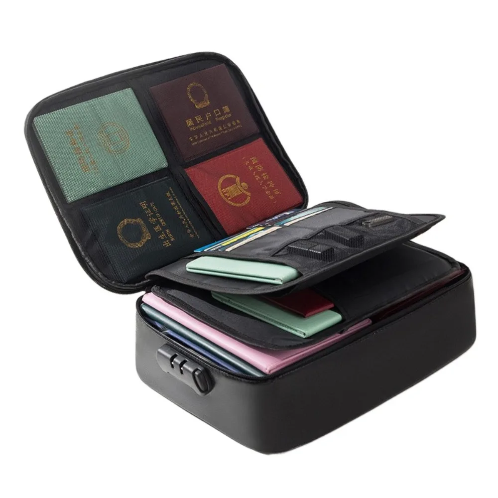 

Waterproof Fireproof Document Bag Multi-Layer Zipper Closure Travel File Handbag Comfortable Handle Multi-Functional