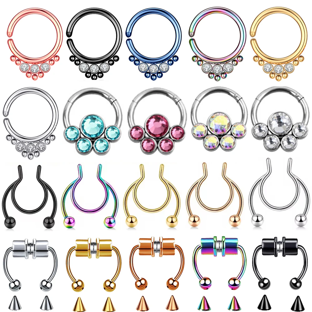 1pcs Horseshoe Magnet Nose Ring Jewelry Stainless Steel Nose Segment Hoop Rings For Women Men Non-pierced Nose Clip Piercing