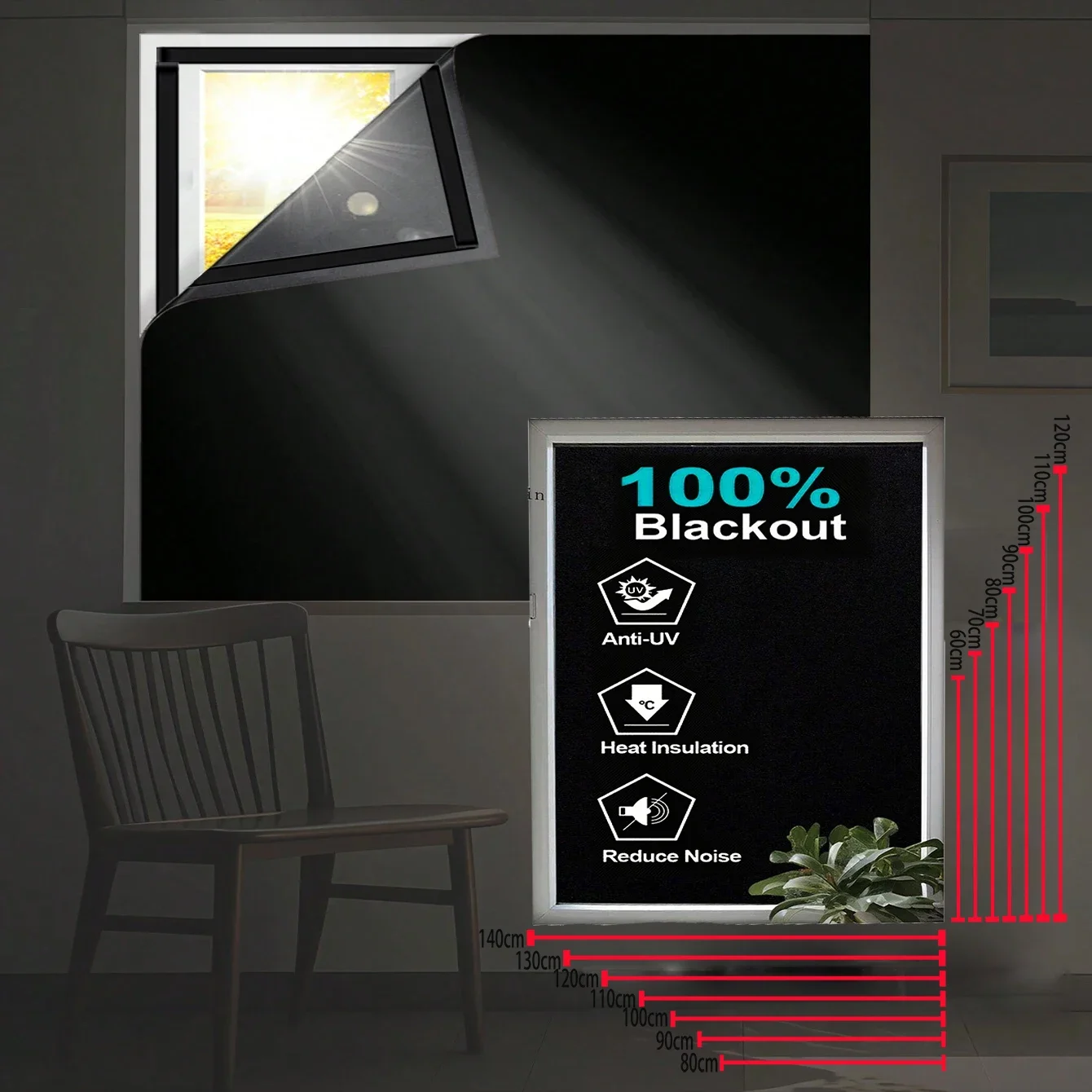 Portable Shades for Windows, Self-adhesive Blackout Curtains No Drill 100% Black Out, Blackout Window Cover for Nursery, Bedroom