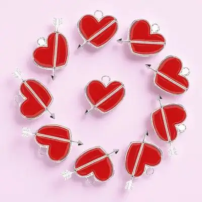 

10pcs Love Cupid Pendant Heart Shaped Jewelry Charms Necklace Bracelet Keychain Silver DIY Accessories For Valentine Gift