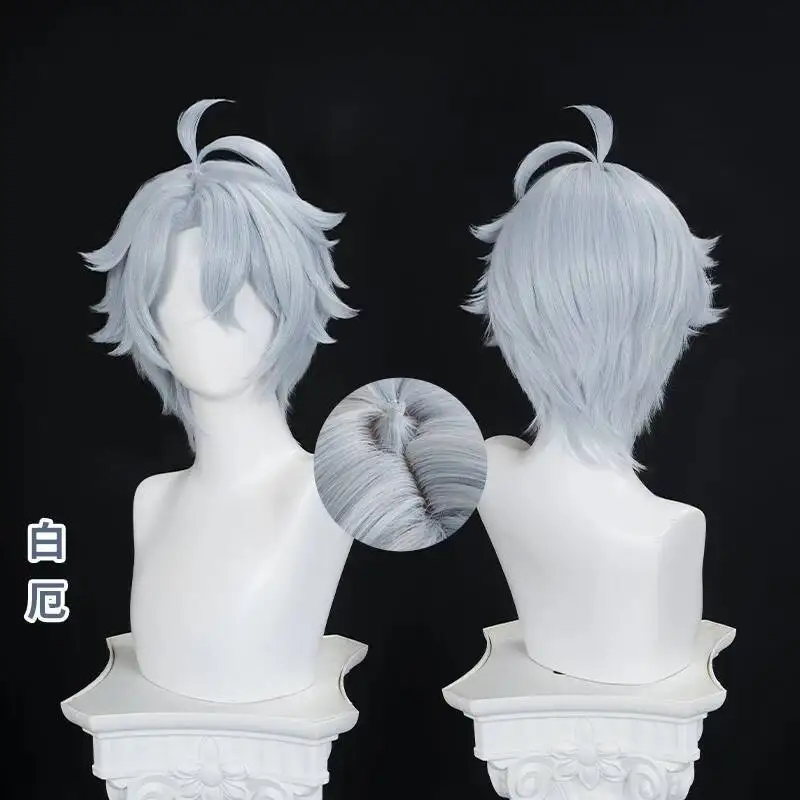 لعبة هونكاي ستار السكك الحديدية Phainon شعر مستعار تأثيري رمادي أبيض قصير الشعر أمفوريوس الأرض الأبدية حفلة الهالوين للنساء الرجال الدعائم