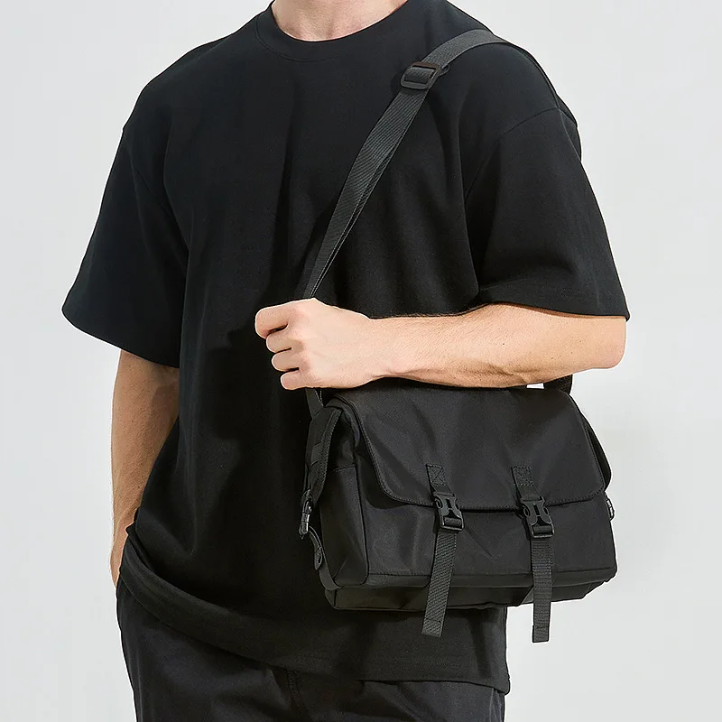 Men Waterproof Nylon Messenger Bag Casual Crossbody Pack Male Functional Shoulder Handbag With Double Buckle For Outdoor Daily