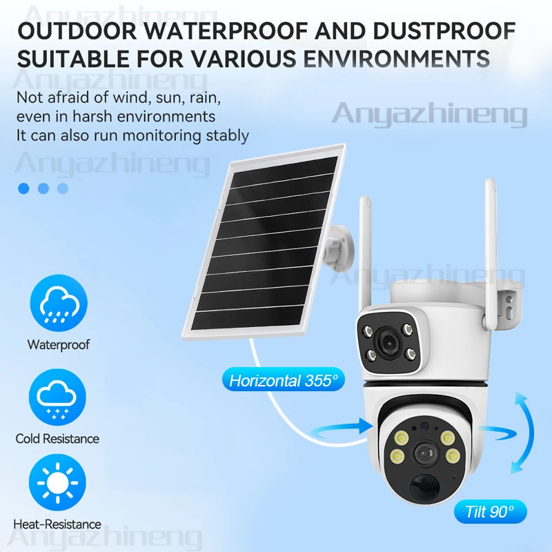 كاميرا مراقبة خارجية تعمل بالطاقة الشمسية مع صوت ثنائي الاتجاه IP66 مقاومة للماء للرؤية الليلية لمواقع البناء والمزرعة