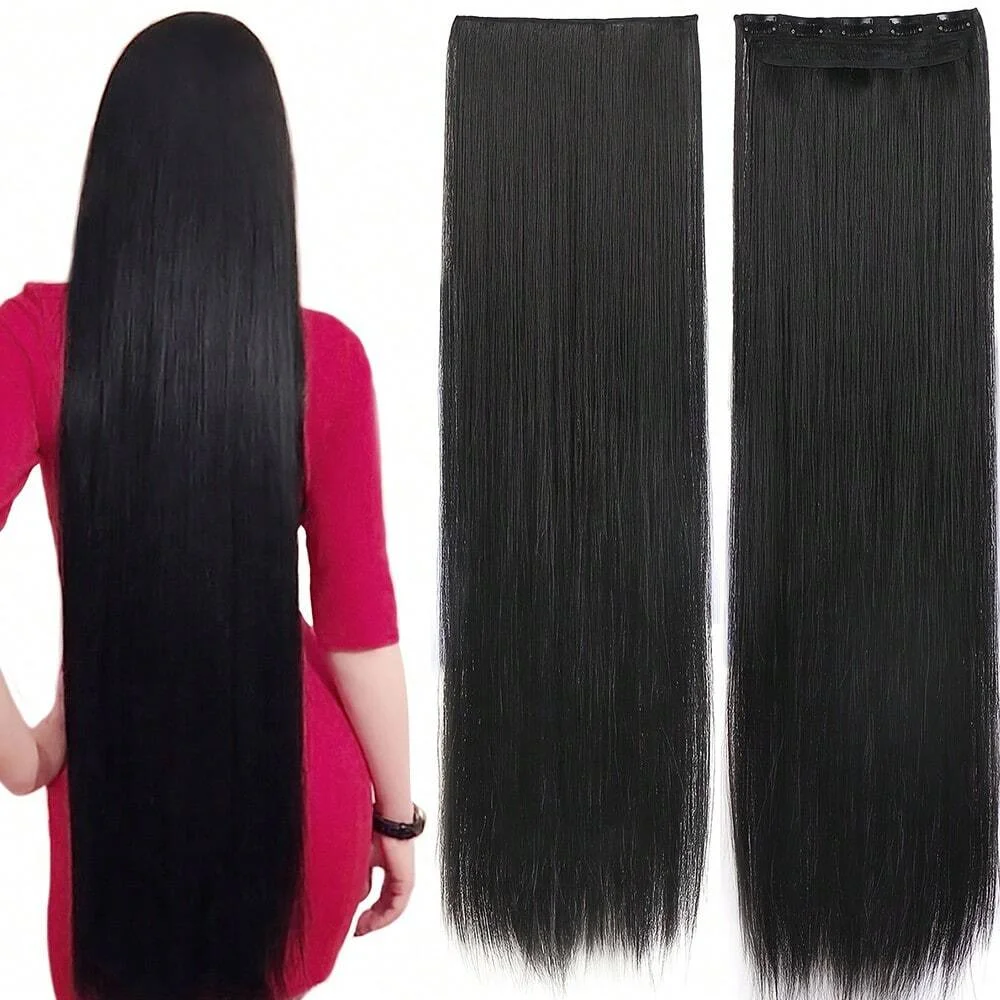 24inch/32 inch/40 inch Long Straight Synthetic Hairpieces Clip In Hair Extensions Black Natural Hair Piece for Women