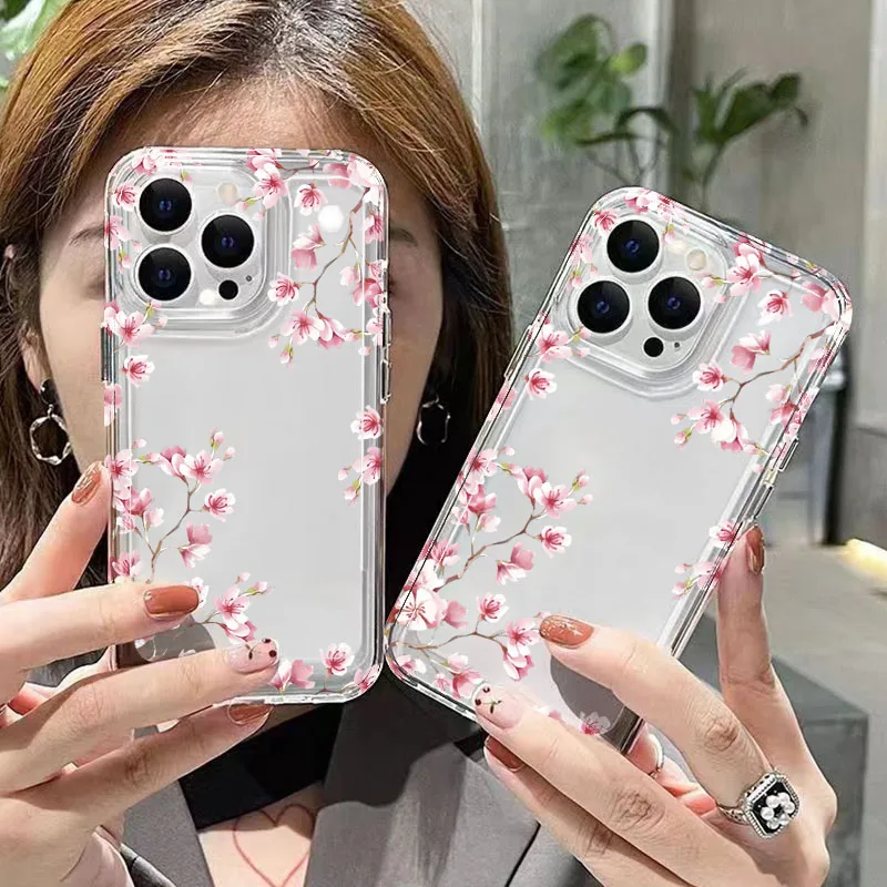 Funda de teléfono transparente con diseño de flor rosa para iPhone 17 Pro Max 16 15 14 13 12 11 XS X XR 7 8 Plus 16E, funda suave de TPU a prueba de golpes