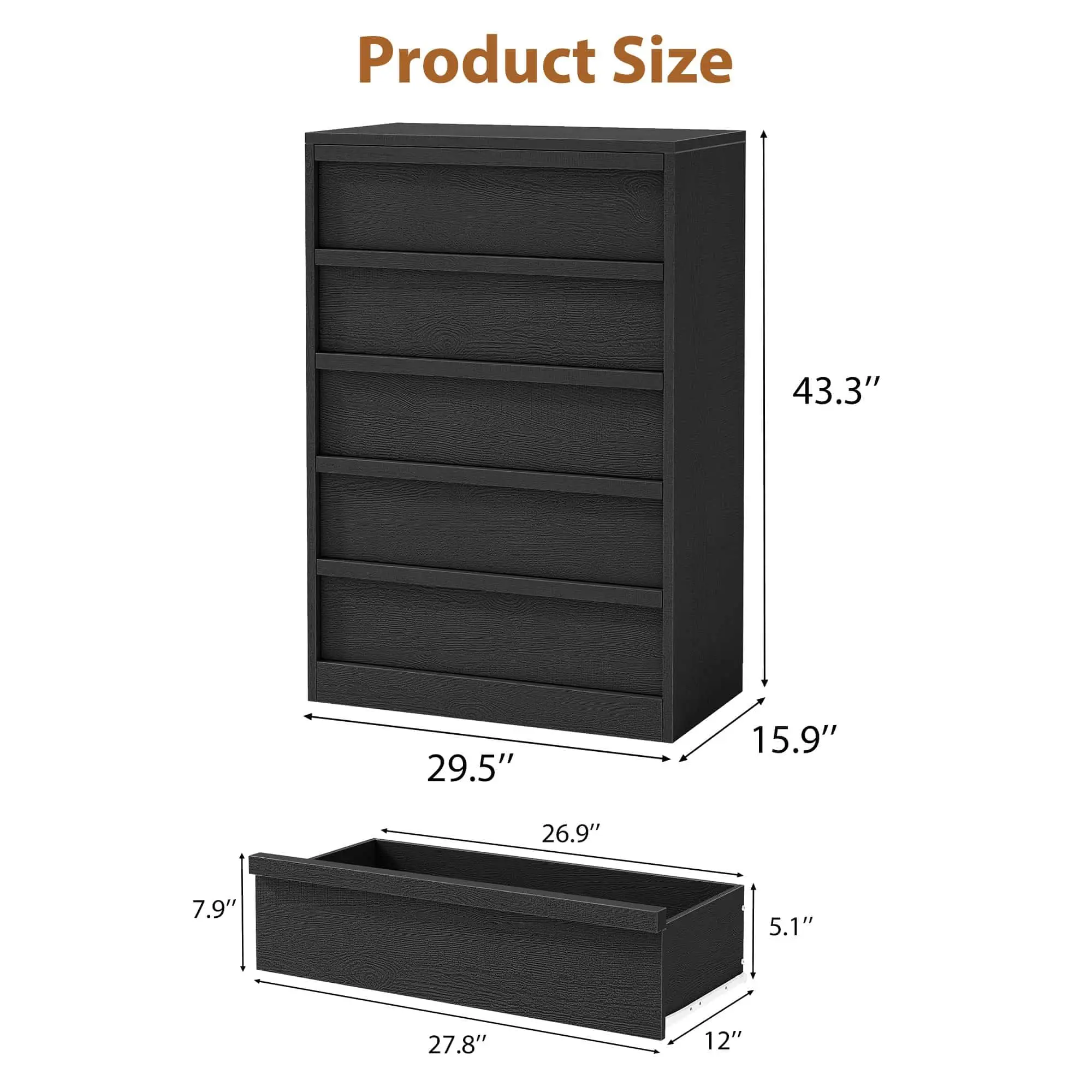 5 Dresser for Bedroom, 43.3
