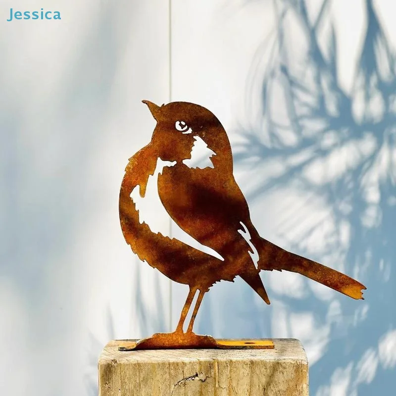 〔Jessica〕Corten Steel Robin Bird Statue - Weatherproof Rustic Metal Sculpture for Garden & Yard