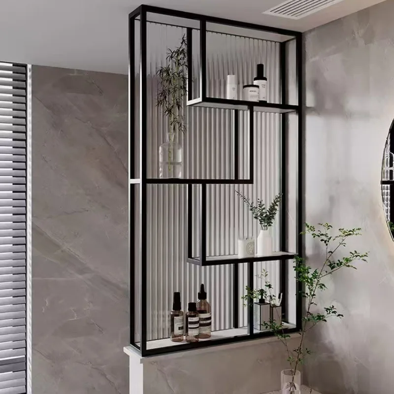 Half wall, glass partition, screen, entrance entrance, metal sink on shoe cabinet, wet and dry separation, semi-blocking rack