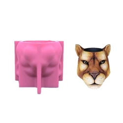 Molde silicona 3D Animal León maceta moldes planta molde para jarrón DIY Moldes resina epoxi molde portavelas