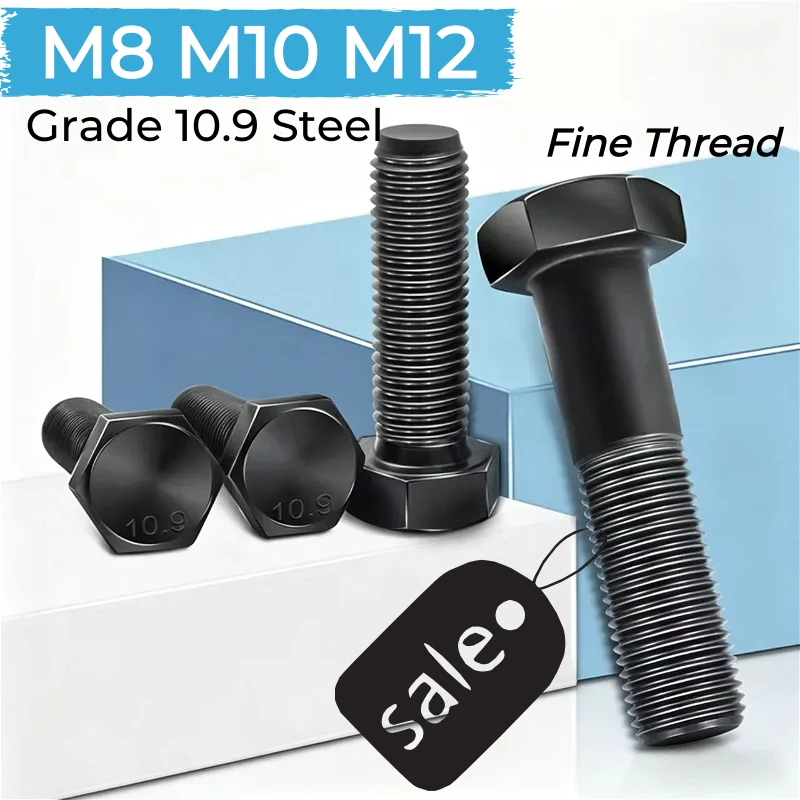 Grade 10.9 Steel Fine Thread M8 M10 M12 Black Full/Half Thread External Hexagon Outside Hex Head Cap Screws Bolts