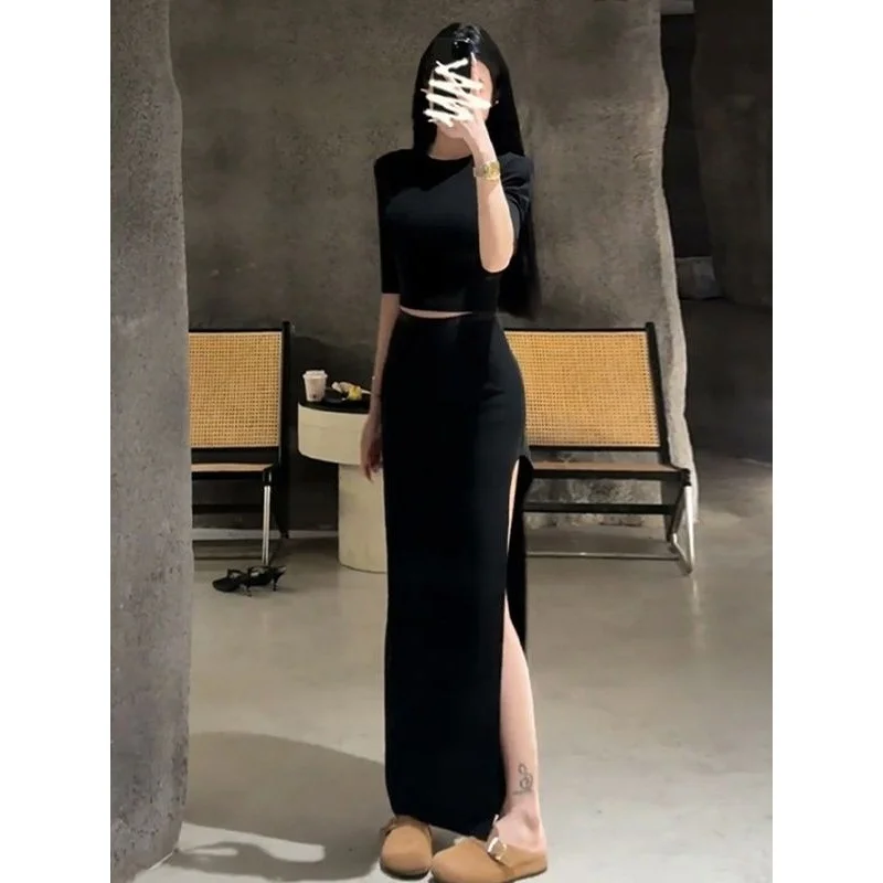 Bla Asymmetrische Rokset Dames Zomer 2025, Nieuwe Taille-geknikte Bodycon Slit High-End Gevoelens Faionable Outfit