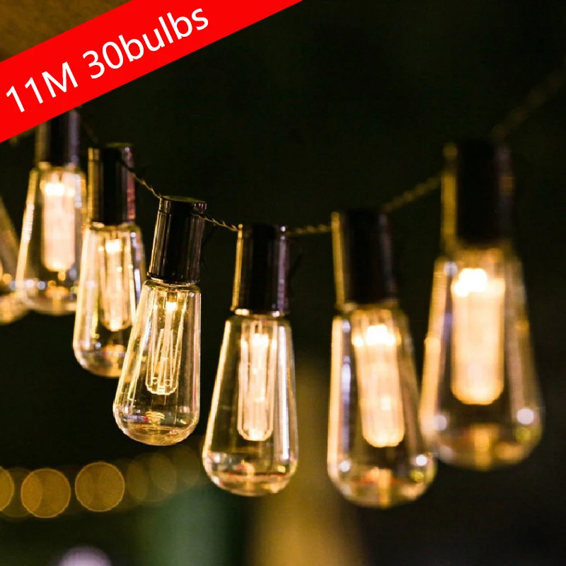 LED Solar String Lights para decoração de Natal ao ar livre, impermeável Fairy Lamp, Retro Holiday Garland, mobiliário de jardim, IP65