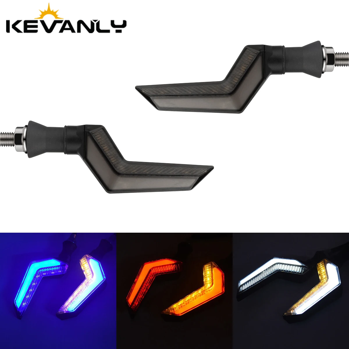 1/2Pairs L Shaped Motorcycle LED Turn Signal Light Flowing Water Daytime Running Indicator Lamp DRL Driving Lamp Blue Yellow