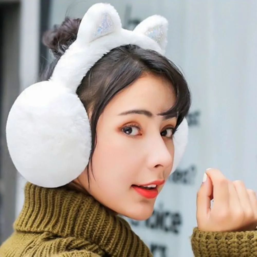 Moda Plush Ear Muff para Proteção Fria, Glitter Cat Ear, mais quente, manter aquecido, inverno