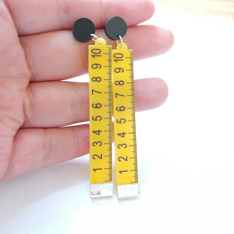 KUGUYS New Printing Acrylic Jewelry Cute Ruler Drop Earrings for Women Trendy Accessories