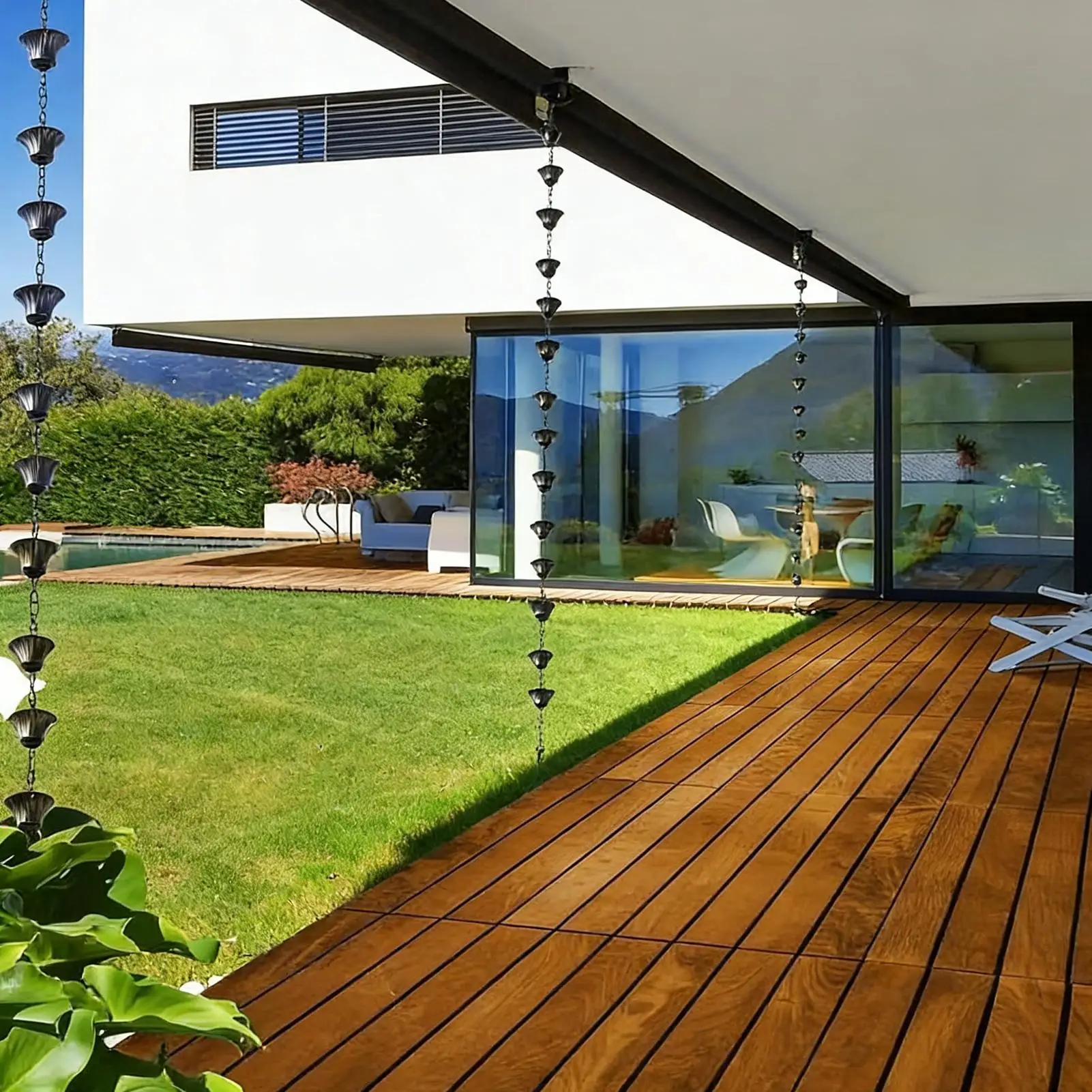 

Дождевые цепи для водостоков 3,8 м, металлическая цепь для сбора воды с 12 чашками, современная альтернатива водосточным трубам, декор для сада, уловитель дождевой воды