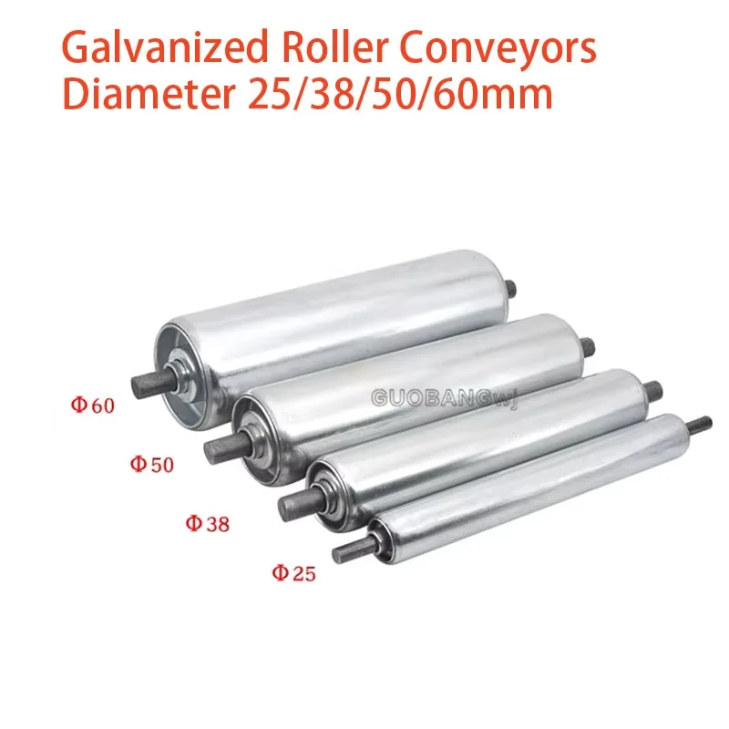 Conveyurs à rouleaux galvanisés en acier inoxydable, diamètre 25/38/50/60mm, longueur totale 100 150 200 250 300 350 400 450 500 550 600mm