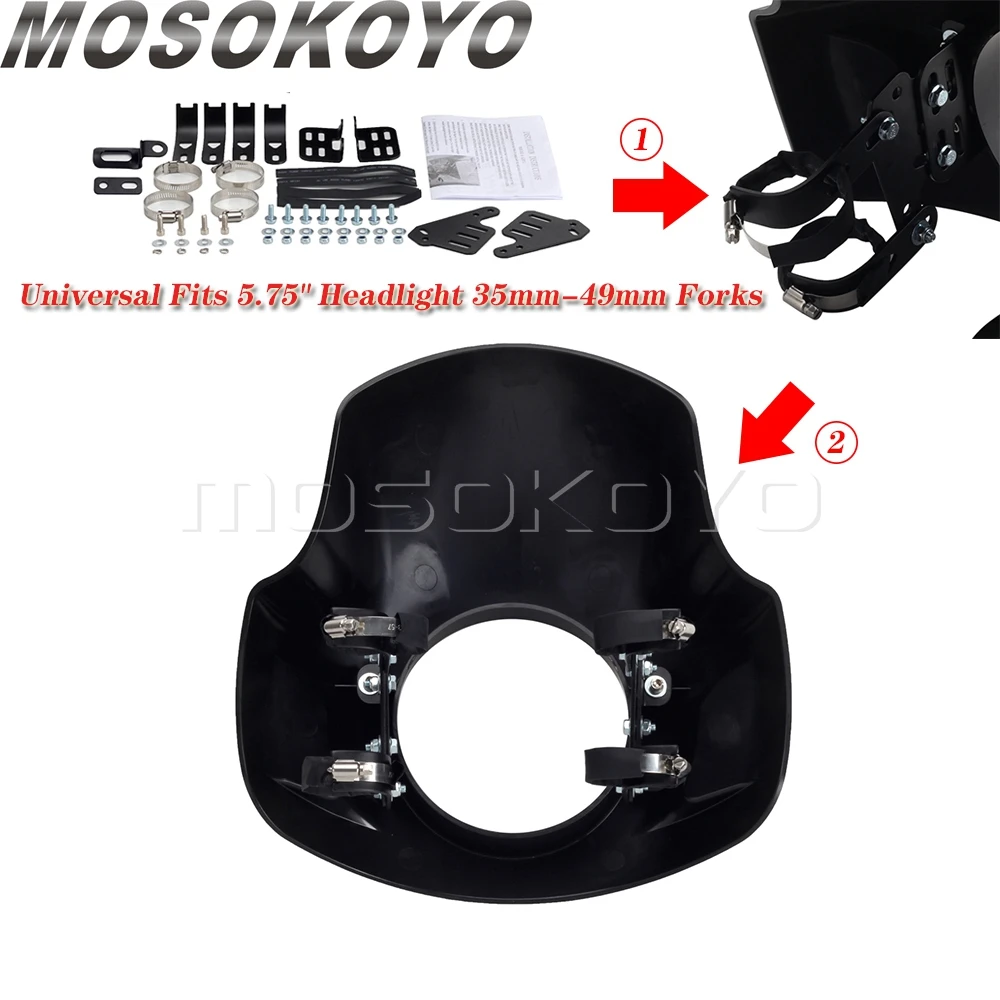 Motorcycle Windshield Cover Cafe Racer 5.75" Headlight Fairing for Harley Dyna Softail Sportster Touring 35mm-49mm Front Forks