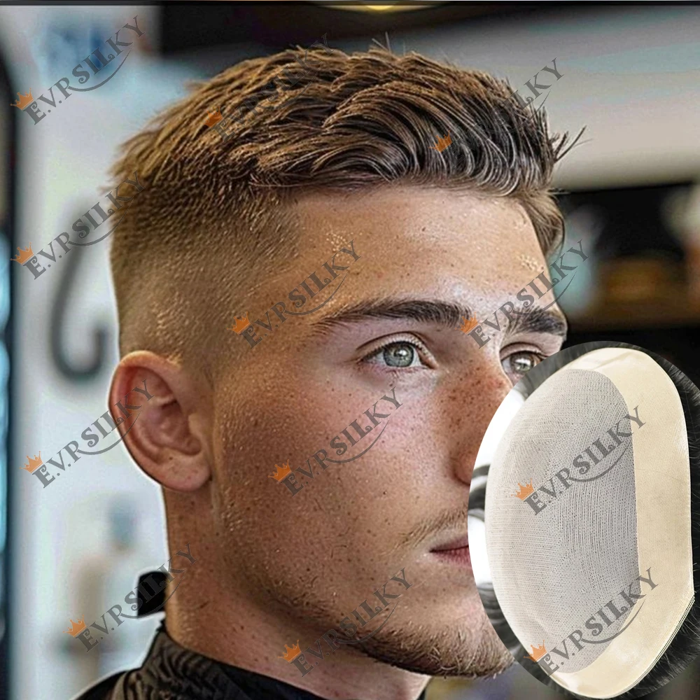 

Light Brown #4 Men's Human Hair Replacement System Super Durable Comfortable Mono Base Cheap Male Hair Prosthesis Bald Hairpiece