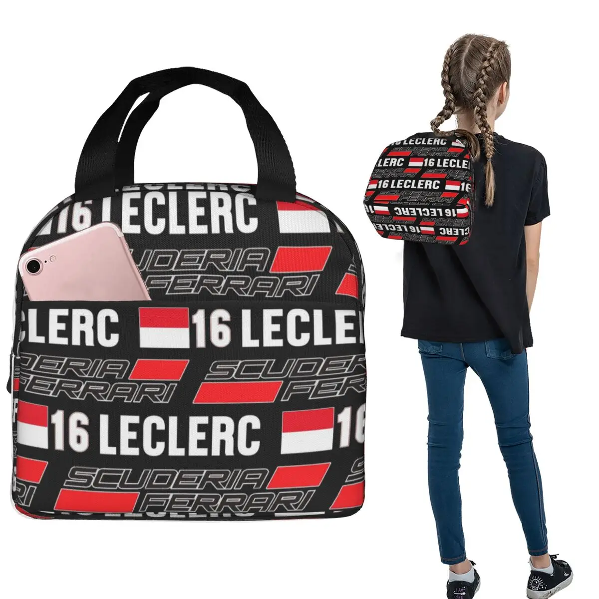 Charles Leclerc 16 Racing Car Insulated Lunch Bag for Women Children Portable Food Boxes Thermal Lunch Box Tote