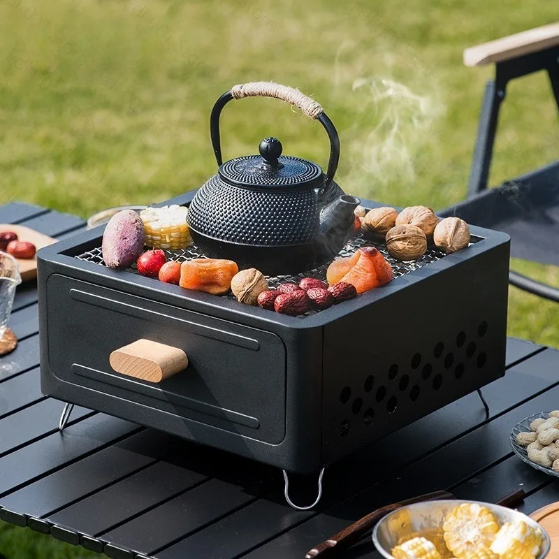 Barbecue Grill Siding Tea  Set BarbecueOutdoor Charcoal Portable Full Set Camping