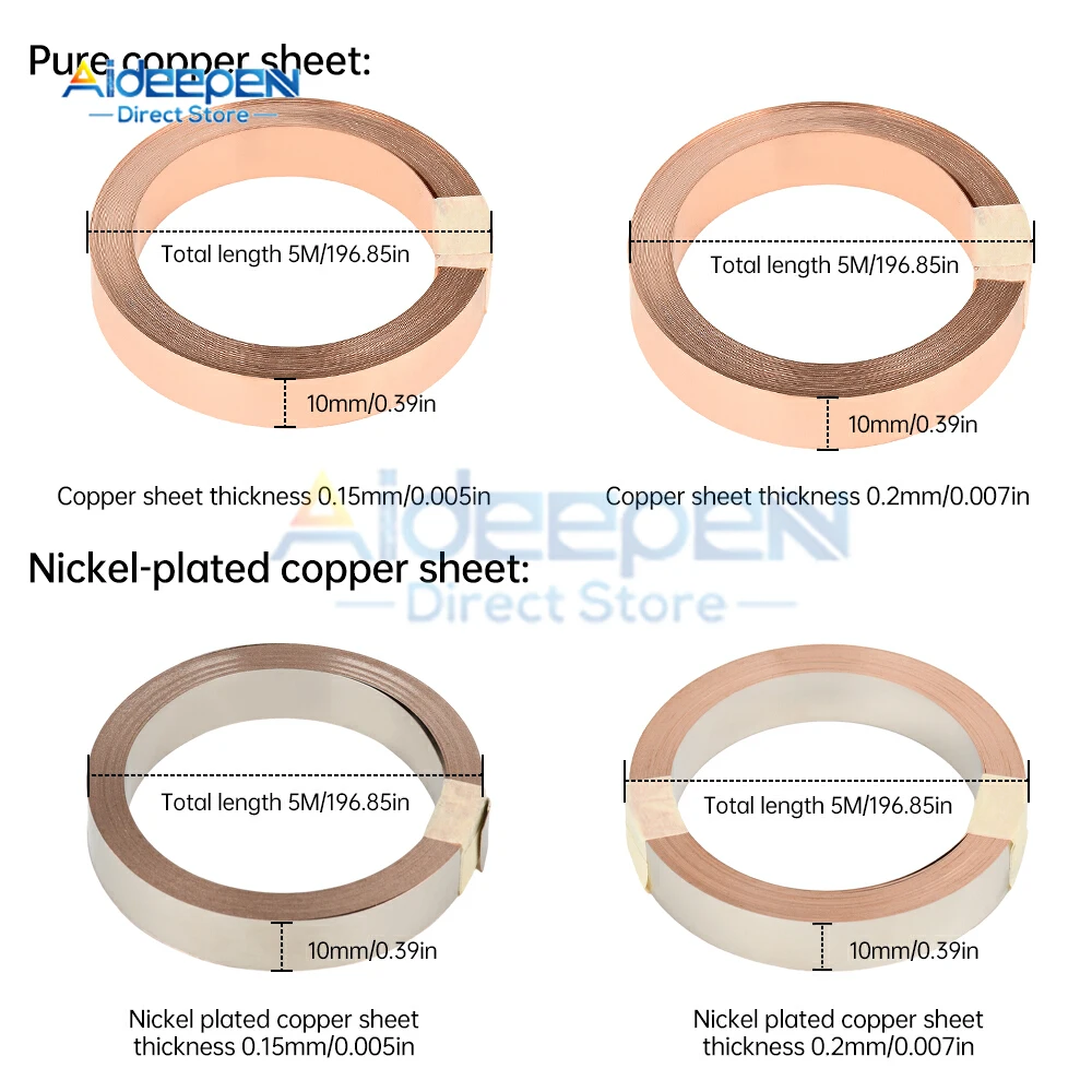 

5/10 Meters 0.15/0.2mm Pure Copper Strip Strap For 18650 21700 Lithium Battery Connection Welder 0.15*10mm Copper Strip Welding