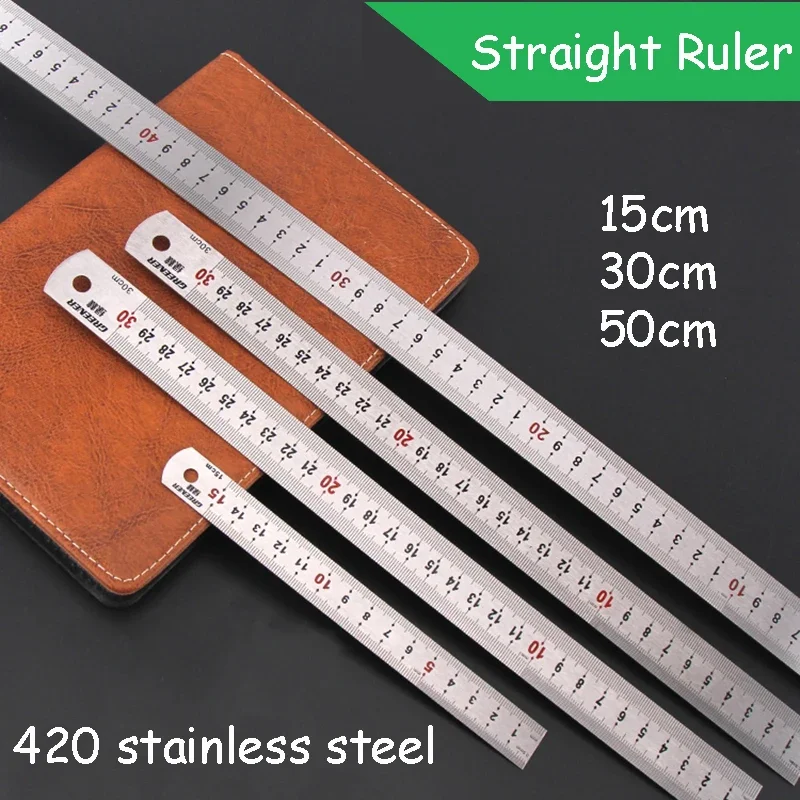

15/30/50cm Double Side Straight Ruler Metal Ruler 420 Stainless Steel Rulers Scale Metric Ruler Precision Measuring Tool