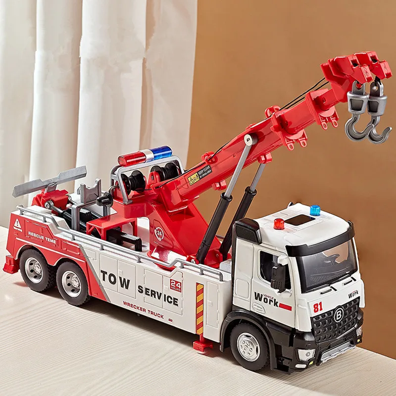 Hot sale 1: 32 alloy rescue trailer model,simulation crane toy,urban cleaning vehicle toy,wholesale