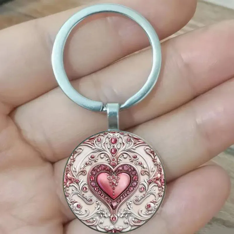 

Elegant Retro Pink Heart Pendant - Zinc Alloy, Exquisite Flower Design, Perfect for Keychains, Bags, Automotive Parts, Home Deco